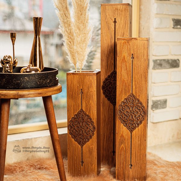 گلدان چوبی عسلی سه عدی